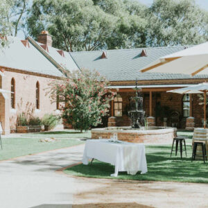 wooden trestle table setup for an event in Melbourne and Bendigo.