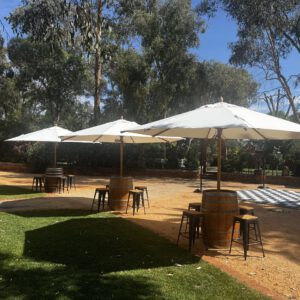 Wine Barrel, Market Umbrella & Bar Stool Package Hire