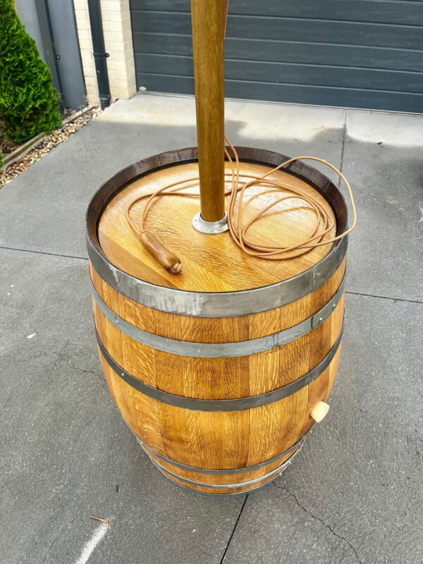 Full 300L wine barrel used as rustic decor at a Melbourne and Bendigo event.