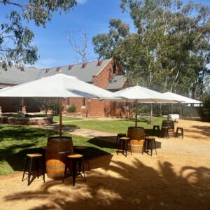 Umbrella Bundle—stylish shade, rustic charm, and comfortable seating for any Melbourne or Bendigo event.