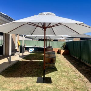 Wine Barrel, Market Umbrella & Bar Stool Package Hire